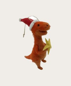 lille t-rex dinosaur på 7 x 15 x 12 centimeter er børnevenlig julepynt