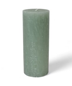 støvgrøn rustikt bloklys 15 centimeter høje og 6 centimeter i diameter gennemfarvede