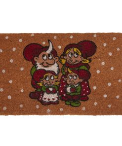 kokos jule dørmåtte på 40 x 60 centimeter med julius nissepar med deres børn