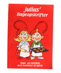 julius opskrift og malebog i ét med 28 sider heraf 13 opskrifter og 14 sider der kan males
