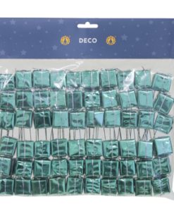 2,5 centimeter store pakker på stik til dekorationer i grøn folie med sølvsnor