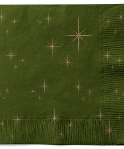 20 styk mørkegrønne frokostservietter med funklende guld julestjerner til julebordet
