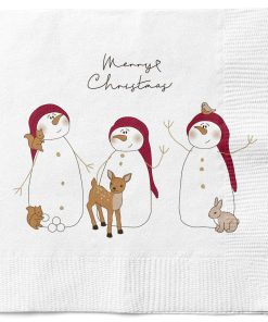 20 styk hvide juleservietter med snemænd og skovens dyr