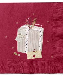 20 styk røde juleservietter med gave og god jul kort til julebordet