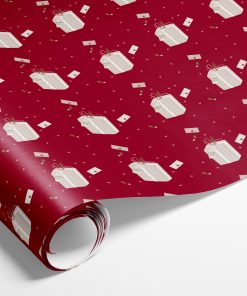 5 meter miljøvenligt rødt julegavepapir der er fsc og lwc belagt med gavemotiv