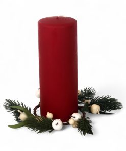 Alternative view of Lichterkranz für Blockkerze mit Tannenzweigen, Blättern und weißen Beeren, Durchmesser 18 cm