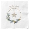 20 styk hvide servietter til jul med krans med gran og stjerne og teksten god jul