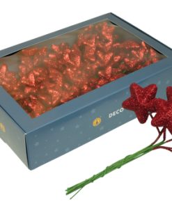 108 styk glimmer stjerner af flamingo i rød på stilk med en diameter på 4 centimeter