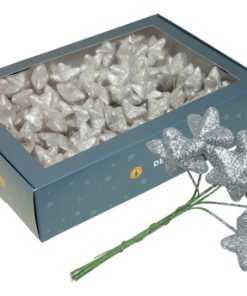 108 styk glimmer stjerner af flamingo i sølv på stilk med en diameter på 4 centimeter