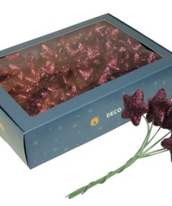 108 styk glimmer stjerner af flamingo i mørk orkide på stilk med en diameter på 4 centimeter