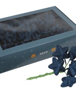 108 styk glimmer stjerner af flamingo i blå på stilk med en diameter på 4 centimeter