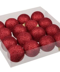 16 styk glimmer kugler af flamingo i rød med en diameter på 6 centimeter