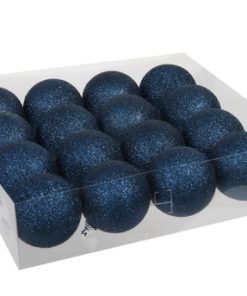 16 styk glimmer kugler af flamingo i blå med en diameter på 6 centimeter