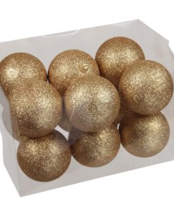 12 styk glimmer kugler af flamingo i guld med en diameter på 8 centimeter