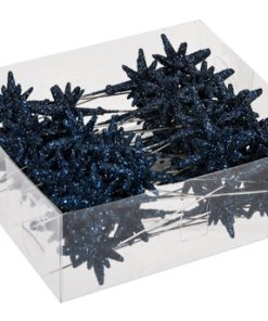 36 styk plastik 3d mini stjerner med glitter på nål i blå 3 centimeter