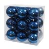 18 styk blå blanke plastik julekugler med diameter 7,7 centimeter