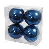 4 styk blå blanke plastik julekugler med diameter 9,5 centimeter