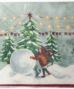 20 styk grå/grønne servietter med dreng og kat der er fælles om at rulle en stor snebold