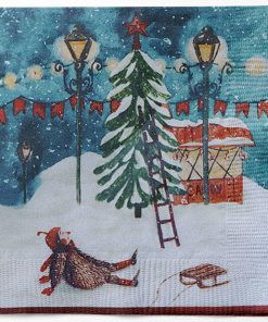 20 styk juleservietter med blåtonet lyspyntet hyggeligt bytorv i snelandskab