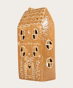 24,2 centimeter højt keramikhus i peberkagestil til fyrfadslys giver magisk julestemning