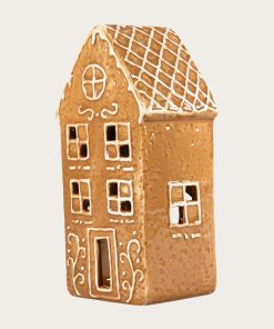 16,5 centimeter højt keramikhus i peberkagestil til fyrfadslys giver magisk julestemning