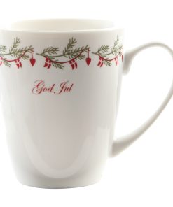 krus med granranke og julepynt i hvidt porcelæn på 10,6 x 8,9 centimeter