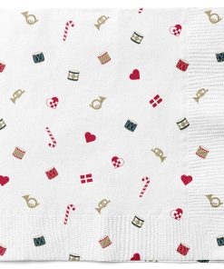 20 styk hvide juleservietter med dansk julepynt som tromme, flag, og hjerter