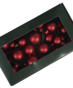 36 styk små klare røde glas julekugler på wire på ø20, 25 og 30 millimeter til dekorationer