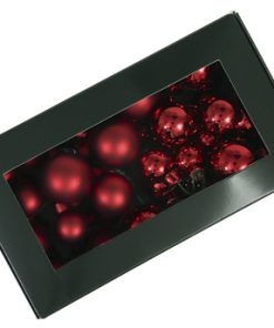 36 styk små matte og blanke røde glas julekugler på wire på ø20, 25 og 30 millimeter til dekorationer