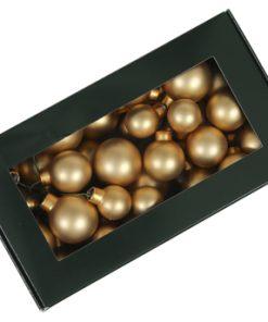 36 styk små matte guld farvede glas julekugler på wire på ø20, 25 og 30 millimeter til dekorationer