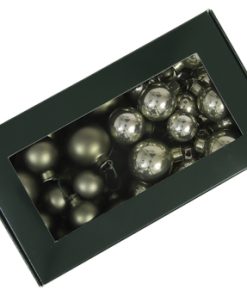 36 styk små matte og blanke granit grønne glas julekugler på wire på ø20, 25 og 30 millimeter til dekorationer