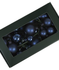 36 styk små matte og blanke blå glas julekugler på wire på ø20, 25 og 30 millimeter til dekorationer