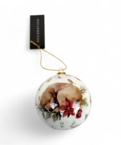 ø8 centimeter plastik decoupage julekugle med sød sovende hund