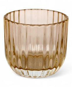 Kerzenhalter aus Glas für Teelichter, transparent gelb und gerillt, 6 cm