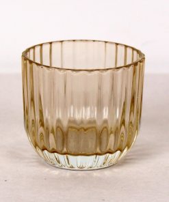 5,5 centimeter høj gennemsigtig glas lysestage i lys gul med riller