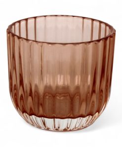 Kerzenhalter aus Glas für Teelichter, transparent lachsfarben und gerillt, 6 cm