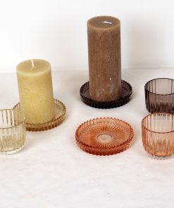 3 lysestager og fade til stearinlys i glas