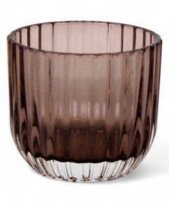 Kerzenhalter aus Glas für Teelichter, transparent schwarz und gerillt, 6 cm