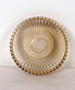 10 centimeter gennemsigtig lys gult glasfad med riller