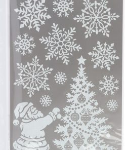 45 x 24 centimeter stor hvid klistermærkeark med glitter med julemand, juletræ og iskrystaller