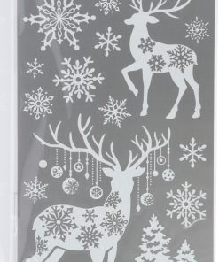 45 x 24 centimeter stor hvid klistermærkeark med glitter med kronhjorte og iskrystaller