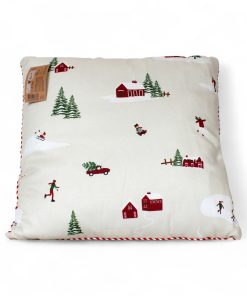 hvid julepude på 45 x 45 centimeter i fløjl med mennesker, huse og biler