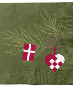 20 styk grønne frokostservietter med fyrgren og dansk julepynt