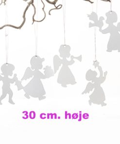 10 styk 30 centimeter store hvide karton engle med snor