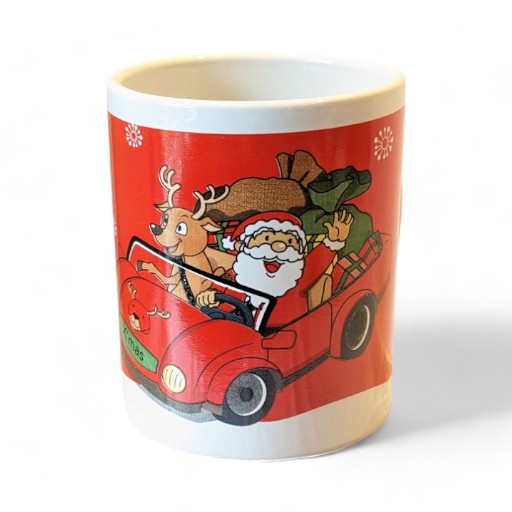 Julekrus med julemand og Rudolf i bil, rød og hvid, dia 8 cm - Øster ...