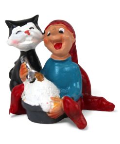 bramming nisse figur med risengrød og kat på 6 centimeter