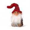 13 centimeter høj koglenisse med rød knækket nissehue og ægte skæg