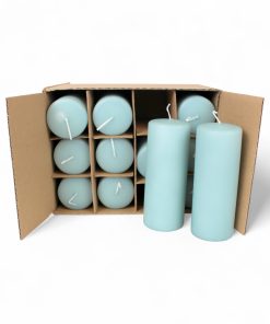 grå grønne bloklys med diameter 5,8 centimeter og en højde på 15 centimeter