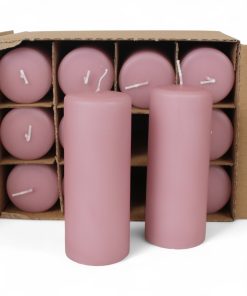 gammel rosa bloklys med diameter 5,8 centimeter og en højde på 15 centimeter