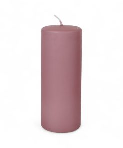 gammel rosa bloklys med diameter 5,8 centimeter og en højde på 15 centimeter